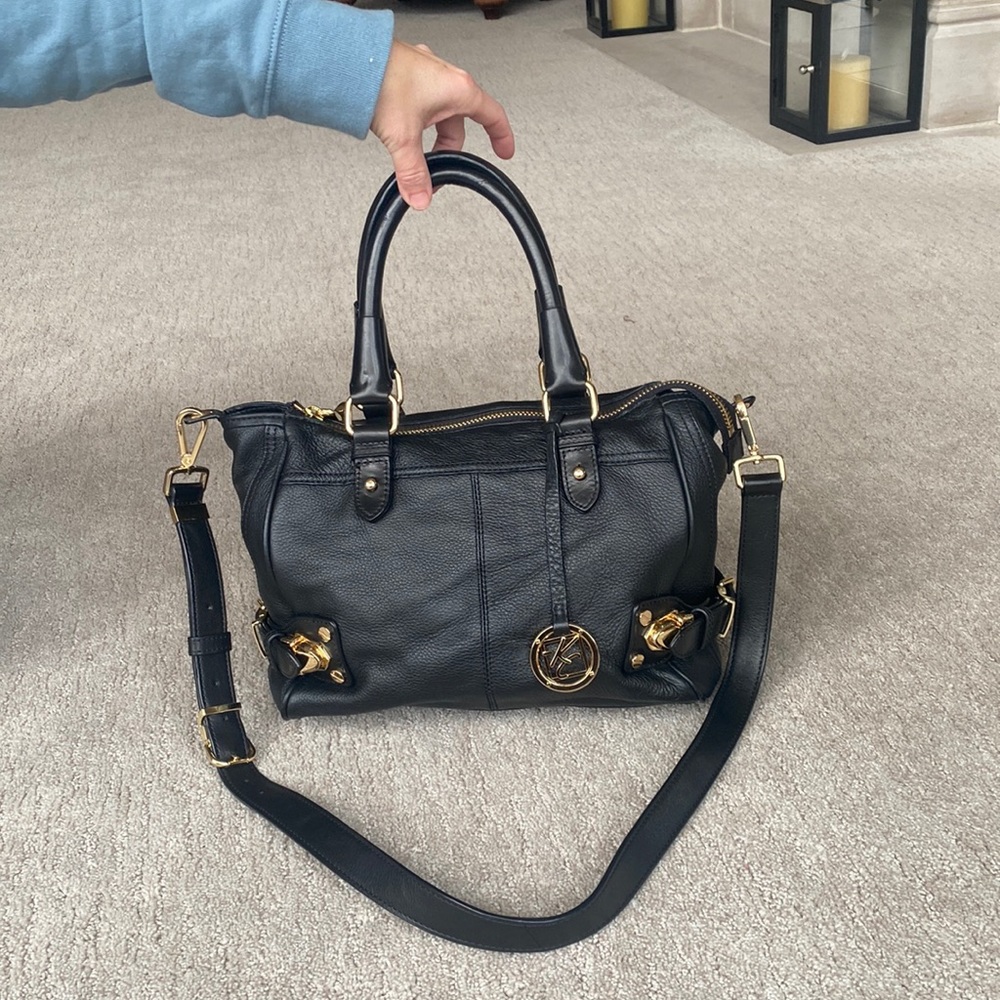 Kenneth Cole Pebbled Black Leather Satchel w/ Gold Accents. Fabulous Condition!